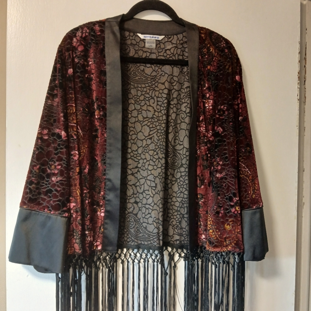Gorgeous fringed jacket style shawl